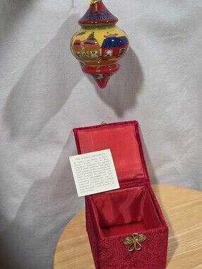 Pier 1 Li Bien Hand Painted Glass Christmas Train Ornament w Red  Box